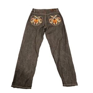 Knockout Jeans Men Tag Sz 34x33 Baggy Y2K Streetwear Embellished Hip Hop Orange